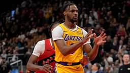 Los Angeles Lakers guard Bronny James (9) looks for a pass as Toronto Raptors guard Ja'Kobe Walter (14) defends during the second half at Scotiabank Arena.