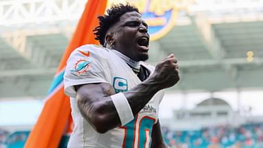 Miami Dolphins wide receiver Tyreek Hill (10) reacts after the game against the Jacksonville Jaguars at Hard Rock Stadium.