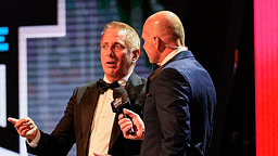 Greg Biffle receives Myers Brothers award for his service to Hurricane Helene victims during the NASCAR Awards Banquet at Charlotte Convention Center.