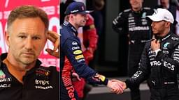 Christian Horner(L), Max Verstappen(C), Lewis Hamilton(R)