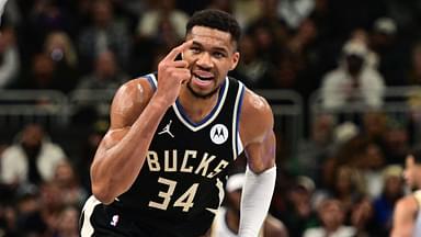 Milwaukee Bucks forward Giannis Antetokounmpo (34) reacts in the second quarter against the Indiana Pacers at Fiserv Forum.