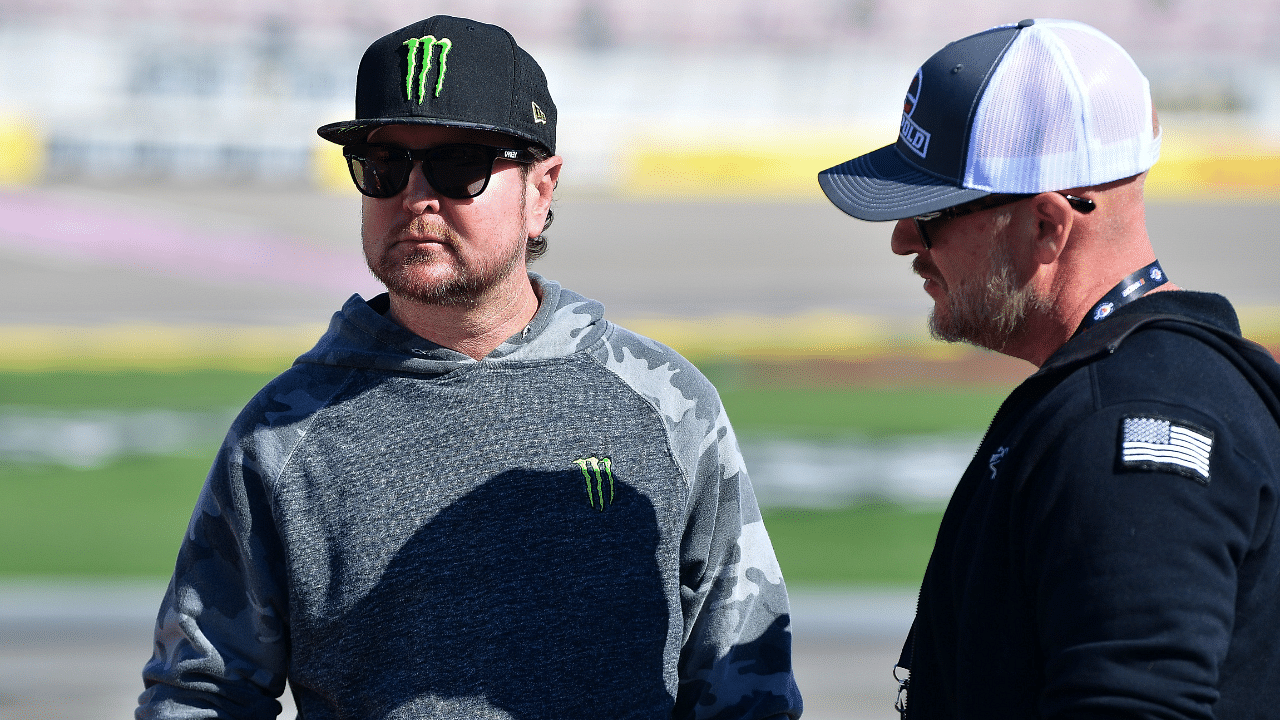 NASCAR former driver Kurt Busch in attendance during qualifying for the South Point 400 at Las Vegas Motor Speedway.