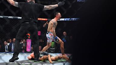 MAX HOLLOWAY (26-7) of Waianae, Hawaii defeats JUSTIN GAETHJE (26-5) of Denver, CO by KO (right hand) at 4:59 of round 5 during UFC 300 at the T-Mobile Arena in Las Vegas Las Vegas USA - ZUMAo117 20240413_zsp_o117_156