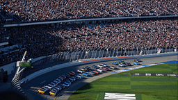 Joey Logano (22) and Michael McDowell (34) lead the field to the green flag in the 66th Daytona 500 on Monday, February 19, 2024.