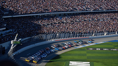 Joey Logano (22) and Michael McDowell (34) lead the field to the green flag in the 66th Daytona 500 on Monday, February 19, 2024.