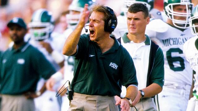 Oct 16, 1999; Wabash, IN, USA; FILE PHOTO; Michigan State Spartans head coach Nick Saban on the sidelines during the game against the Purdue Boilermakers at Ross-Ade Stadium.