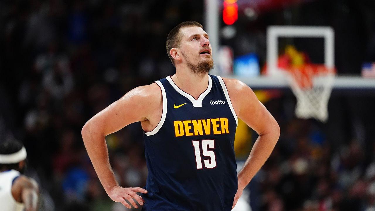 Denver Nuggets center Nikola Jokic (15) reacts in the second half against the Dallas Mavericks at Ball Arena.