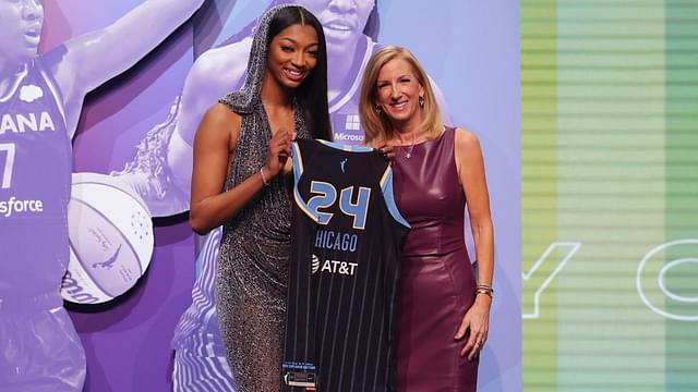 Angel Reese and Cathy Engelbert during the 2024 WNBA Draft