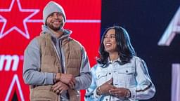 Golden State Warriors guard Stephen Curry (30) and wife Ayesha Curry (right) during the 2022 NBA All-Star Saturday Night at Rocket Mortgage Field House.