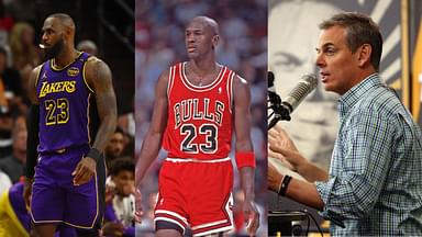 LeBron James (L), Michael Jordan (C), and Colin Cowherd (R)