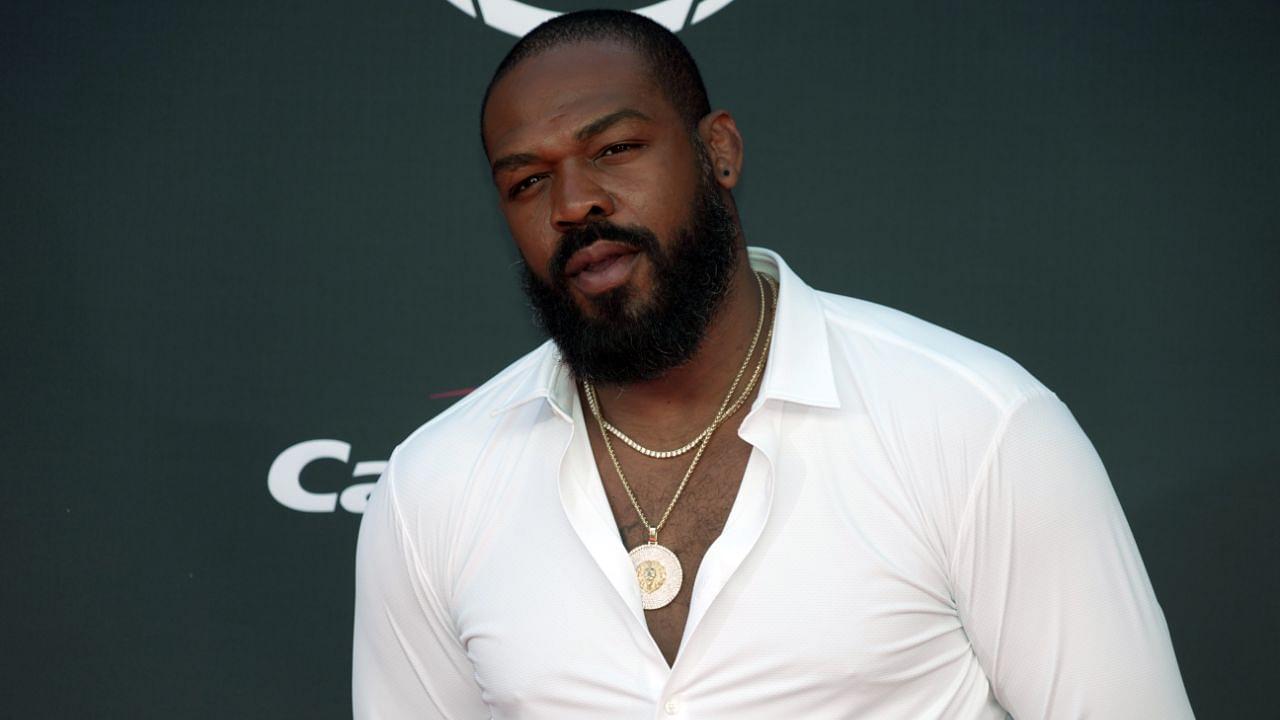 Jon Jones arrives on the red carpet before the 2023 ESPYS at the Dolby Theatre.