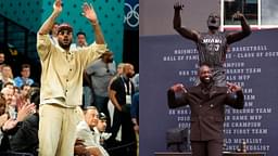 Carmelo Anthony (L) and Dwyane Wade with his statue(R)