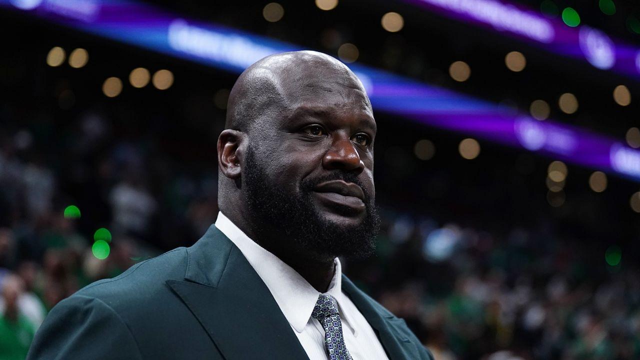 Shaquille O'Neal looks on before the game between the Boston Celtics and the Dallas Mavericks in game one of the 2024 NBA Finals at TD Garden