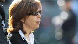 Aug 11, 2011; Oakland, CA, USA; Oakland Raiders chief executive officer Amy Trask watches practice before the game against the Arizona Cardinals at the O.co Coliseum. Mandatory Credit: Kelley L Cox-Imagn Images