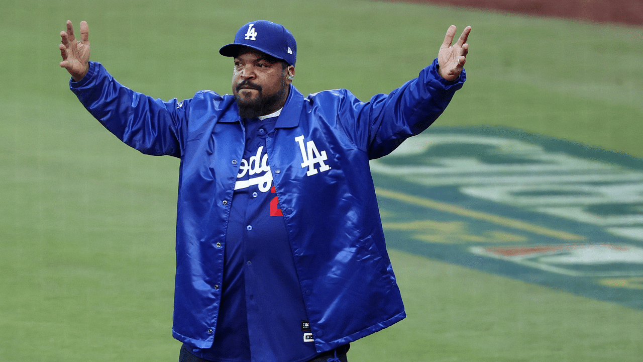 Ice Cube performs before game two of the 2024 MLB World Series at Dodger Stadium.