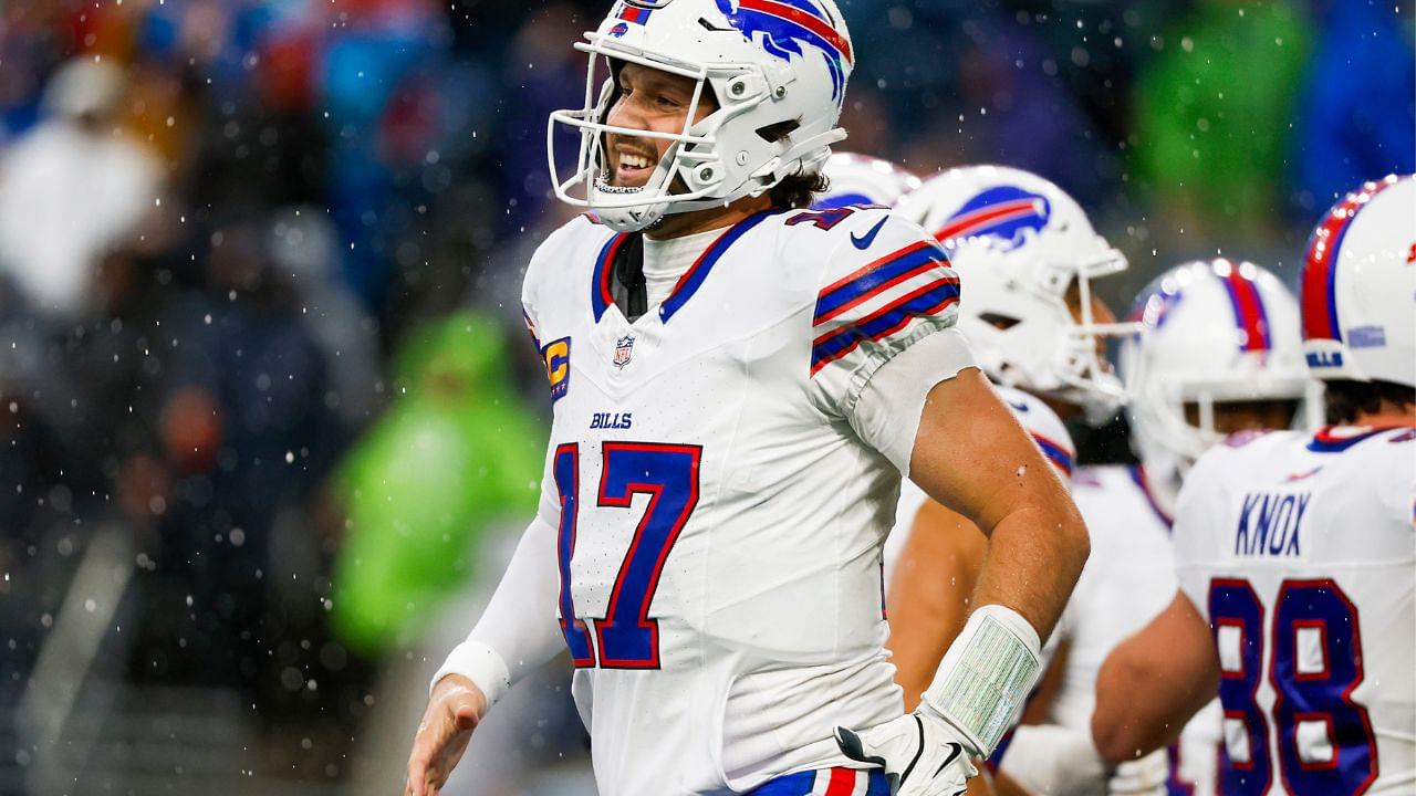 Buffalo Bills quarterback Josh Allen (17) celebrates after throwing a touchdown pass against the Seattle Seahawks during the second quarter at Lumen Field.