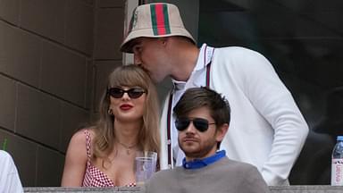 Recording artist Taylor Swift and Kansas City Chiefs tight end Travis Kelce look on during the men's singles final of the 2024 U.S. Open tennis tournament at USTA Billie Jean King National Tennis Center in Flushing, New York on Sept. 8, 2024.