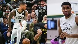 Damian Lillard (L) and Giannis Antetokounmpo with Adidas shoes (R)