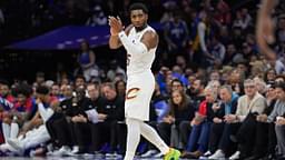 Cleveland Cavaliers guard Donovan Mitchell (45) reacts against the Philadelphia 76ers in the fourth quarter at Wells Fargo Center