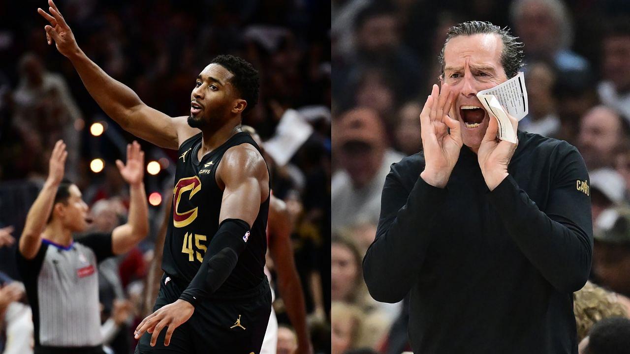 Donovan Mitchell (L) and Cavaliers Coach Kenny Atkinson (R)