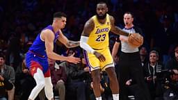 Los Angeles Lakers forward LeBron James (23) controls the ball against Denver Nuggets forward Michael Porter Jr. (1) during the first half in game three of the first round for the 2024 NBA playoffs at Crypto.com Arena