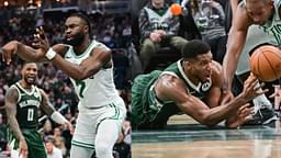 Jaylen Brown (L) and Giannis Antetokounmpo (R)