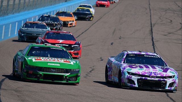 NASCAR Cup Series driver Joey Logano (22) races for position against driver Alex Bowman (48) during the Shriners Children’s 500 at Phoenix Raceway.