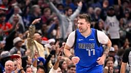 Dallas Mavericks guard Luka Doncic (77) celebrates after making a basket against the Minnesota Timberwolves during the first quarter at the American Airlines Center.