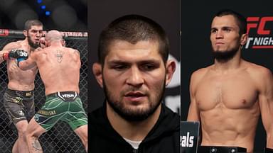 Islam Makhachev (L), Khabib Nurmagomedov (C) Umar Nurmagomedov (R)