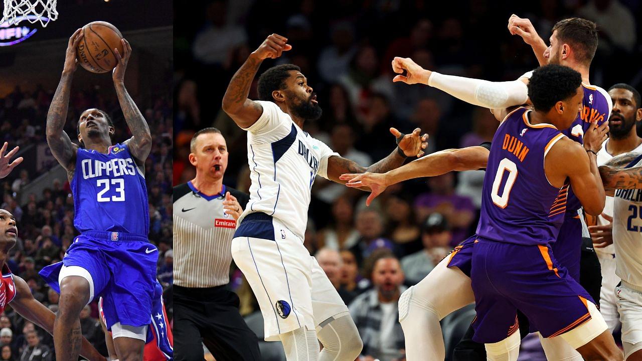 Lou Williams (L), Naji Marshall and Jusuf Nurkic (R)