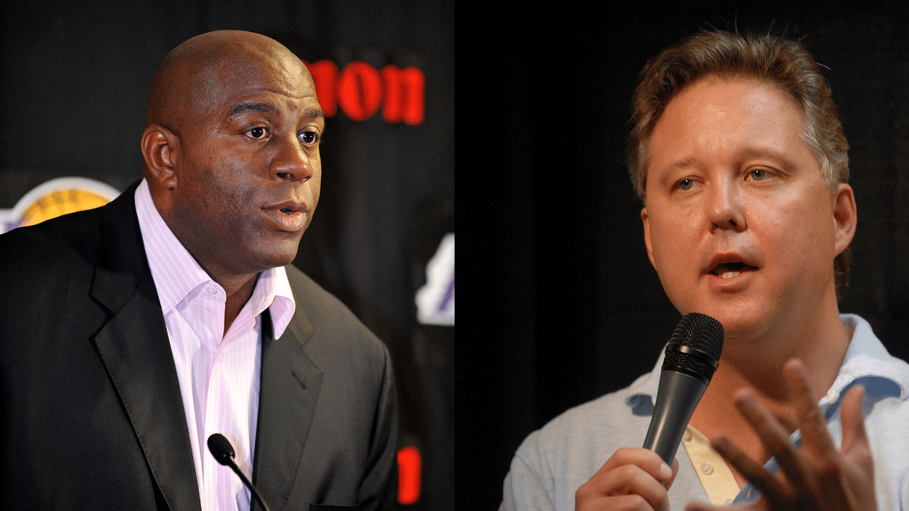 Magic Johnson (L) and Brian France (R)