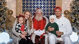 Patrick Mahomes with wife Brittany Mahomes, kids Sterling Skye and Bronze and Santa