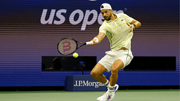 Grigor Dimitrov (BUL) hits a forehand against Frances Tiafoe (USA)(not pictured) on day nine of the U.S. Open