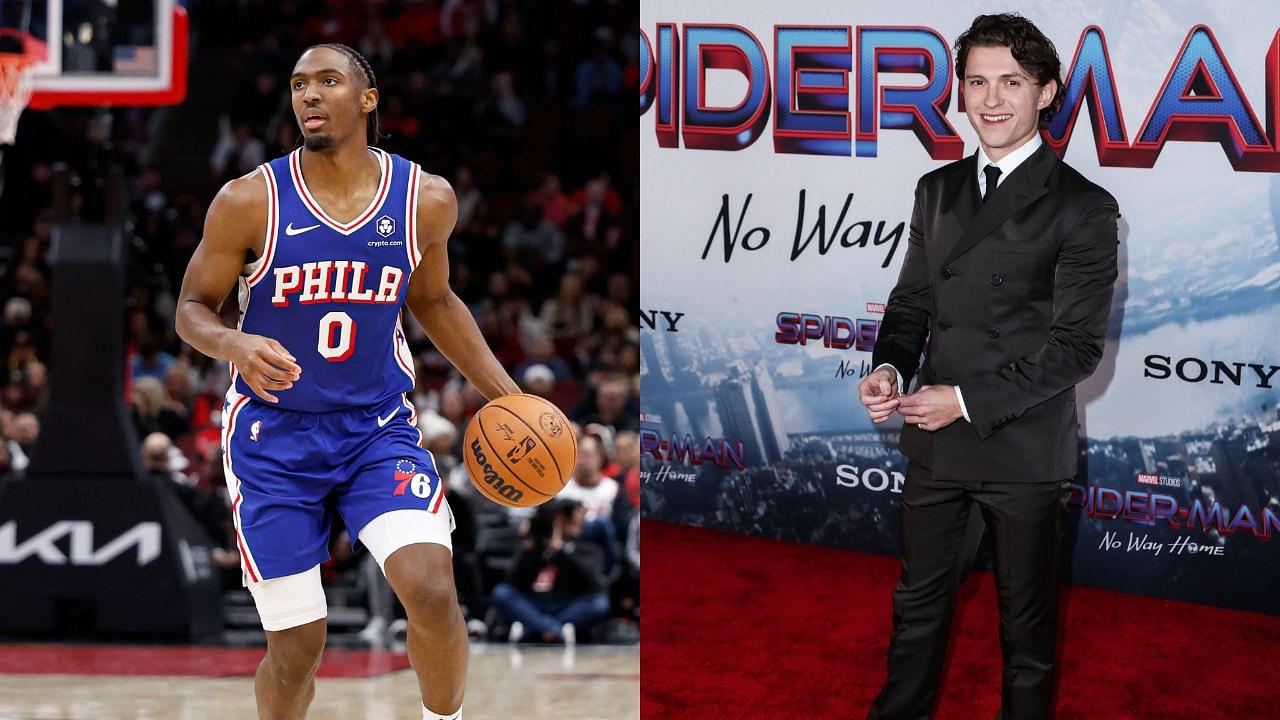 Tyrese Maxey (L), Tom Holland (R)