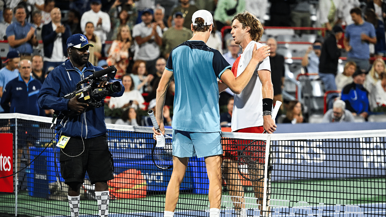 Jannik Sinner (ITA) congratulates Andrey Rublev for his win in quarterfinal