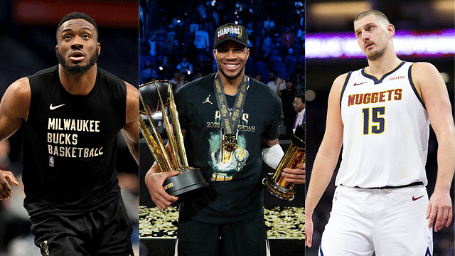 Thanasis Antetokounmpo (L), Giannis Antetokounmpo (C) and Nikola Jokic (R)