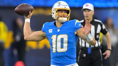 Dec 15, 2024; Inglewood, California, USA; Los Angeles Chargers quarterback Justin Herbert (10) throws a pass in the second half against the Tampa Bay Buccaneers at SoFi Stadium.