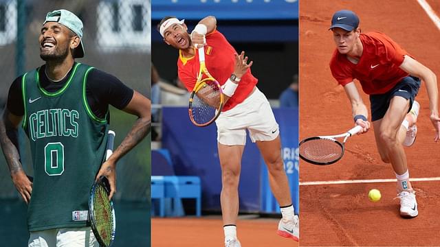 Nick Kyrgios (L), Rafael Nadal (C) and Jannik Sinner (R)