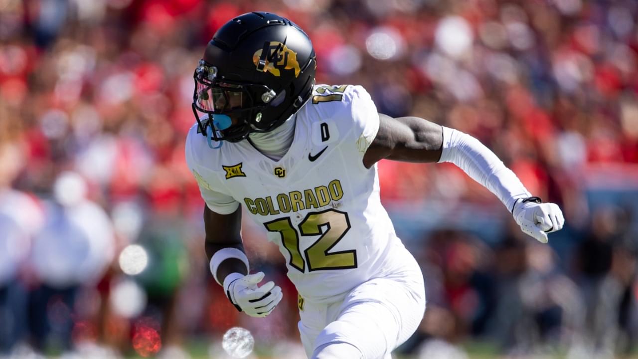 Oct 19, 2024; Tucson, Arizona, USA; Colorado Buffalos wide receiver Travis Hunter (12) against the Arizona Wildcats at Arizona Stadium.