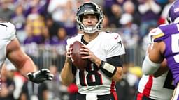 Dec 8, 2024; Minneapolis, Minnesota, USA; Atlanta Falcons quarterback Kirk Cousins (18) looks to throw against the Minnesota Vikings during the first quarter at U.S. Bank Stadium.