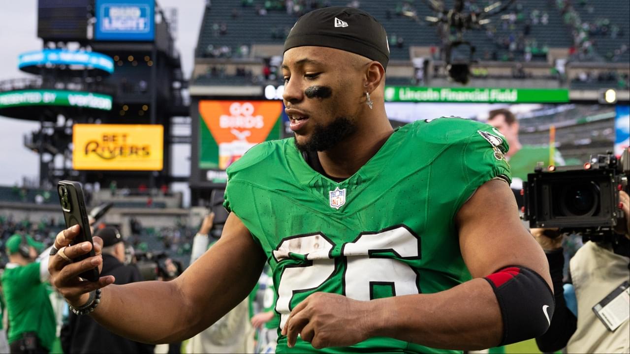 Philadelphia Eagles running back Saquon Barkley (26) walks off the field after a victory against the Dallas Cowboys at Lincoln Financial Field.