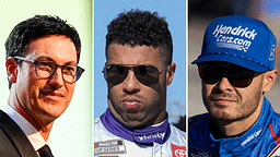 (L-R) NASCAR Cup Series drivers Joey Logano, Bubba Wallace and Kyle Larson