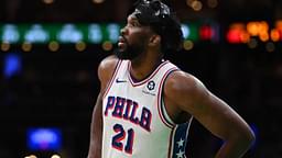 Philadelphia 76ers center Joel Embiid (21) waits during a timeout during the second half against the Boston Celtics at TD Garden.