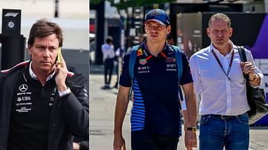 Toto Wolff(L), Max Verstappen(C), Jos Verstappen(R)