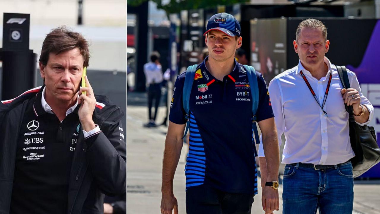 Toto Wolff(L), Max Verstappen(C), Jos Verstappen(R)