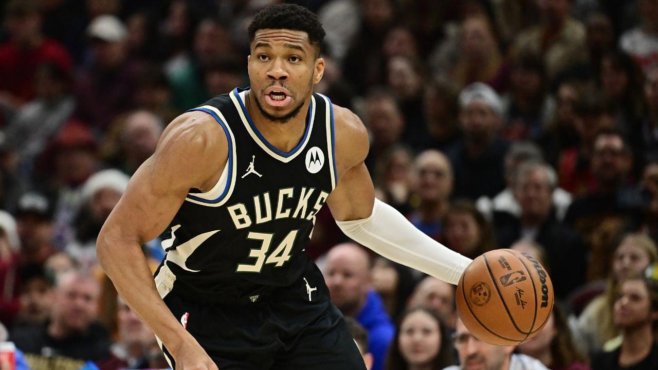 Milwaukee Bucks forward Giannis Antetokounmpo (34) drives to the basket against the Cleveland Cavaliers during the first quarter at Rocket Mortgage FieldHouse