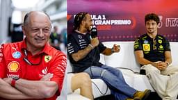 Frederic Vasseur (L), Lewis Hamilton and Charles Leclerc (R)