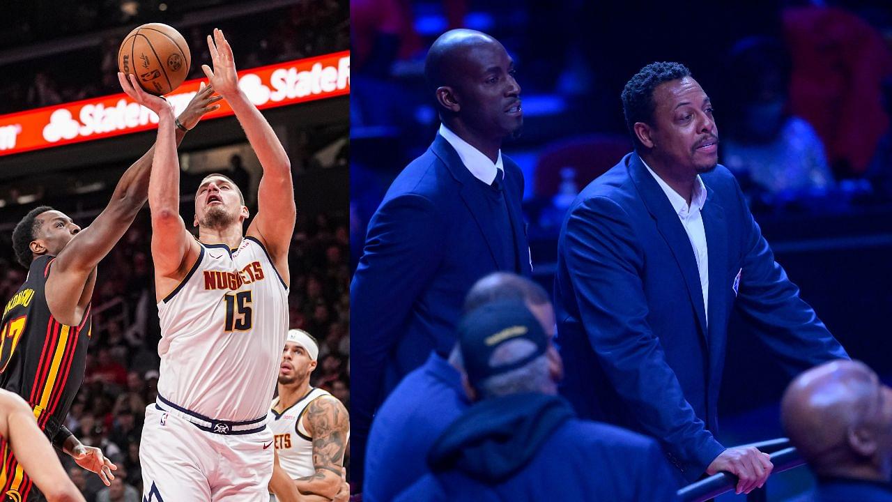 Nikola Jokic (L), Paul Pierce and Kevin Garnett (R)