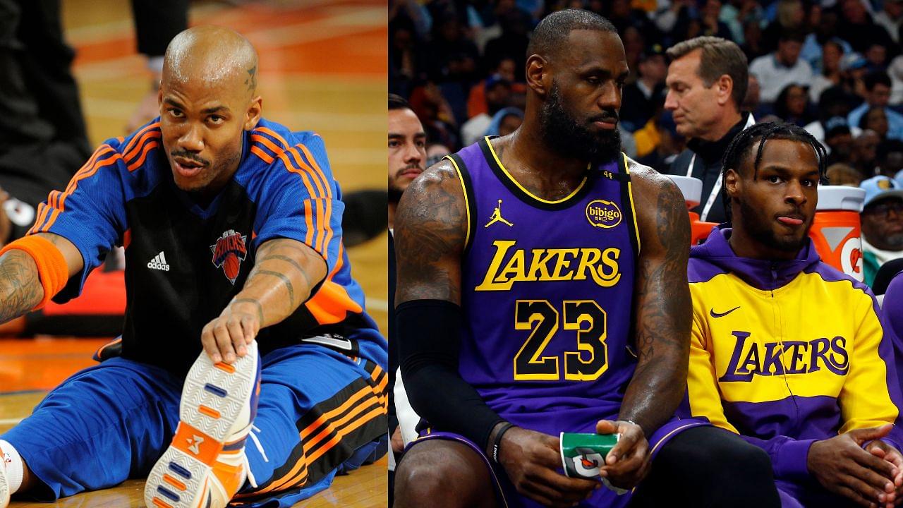 Stephon Marbury (L), LeBron James and Bronny James (R)