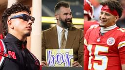 Dylan Raiola [Left]; Jason Kelce [Center]; Patrick Mahomes [Right]